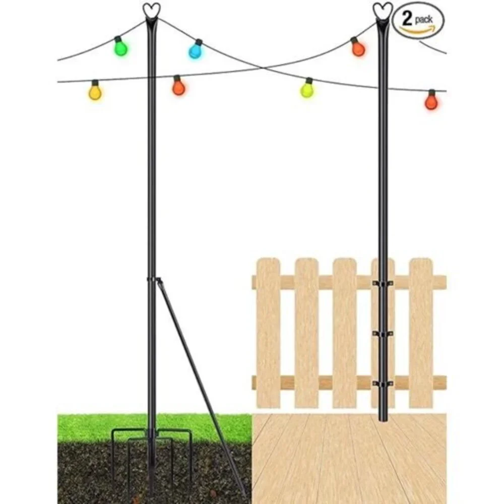 String Light Pole Steel Poles for Outdoor String Lights Hanging, 2‎ Pack
